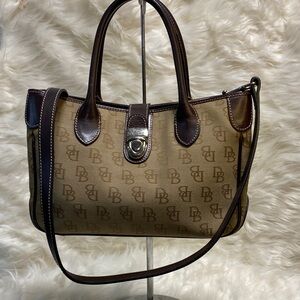 Dooney & Bourke Tan and Brown signature Satchel Shoulder vintage roomy